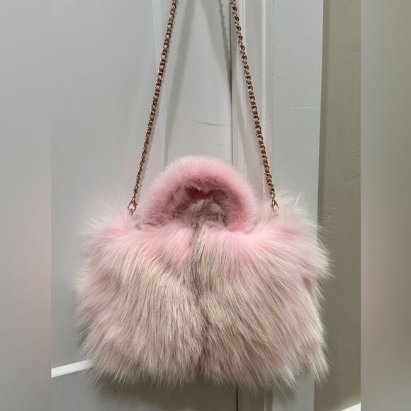 Stunning Pink Gradient Genuine Fox Fur Handmade Top Handle Satchel Bag/Crossbody - Picture 6 of 17